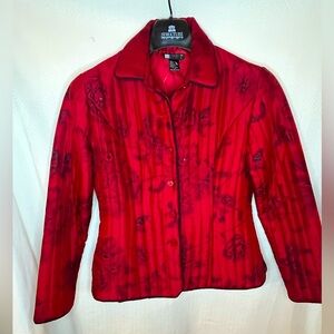 Valentine 100% SILK Asian Inspired Red Floral Jacket embroidered beaded quilted